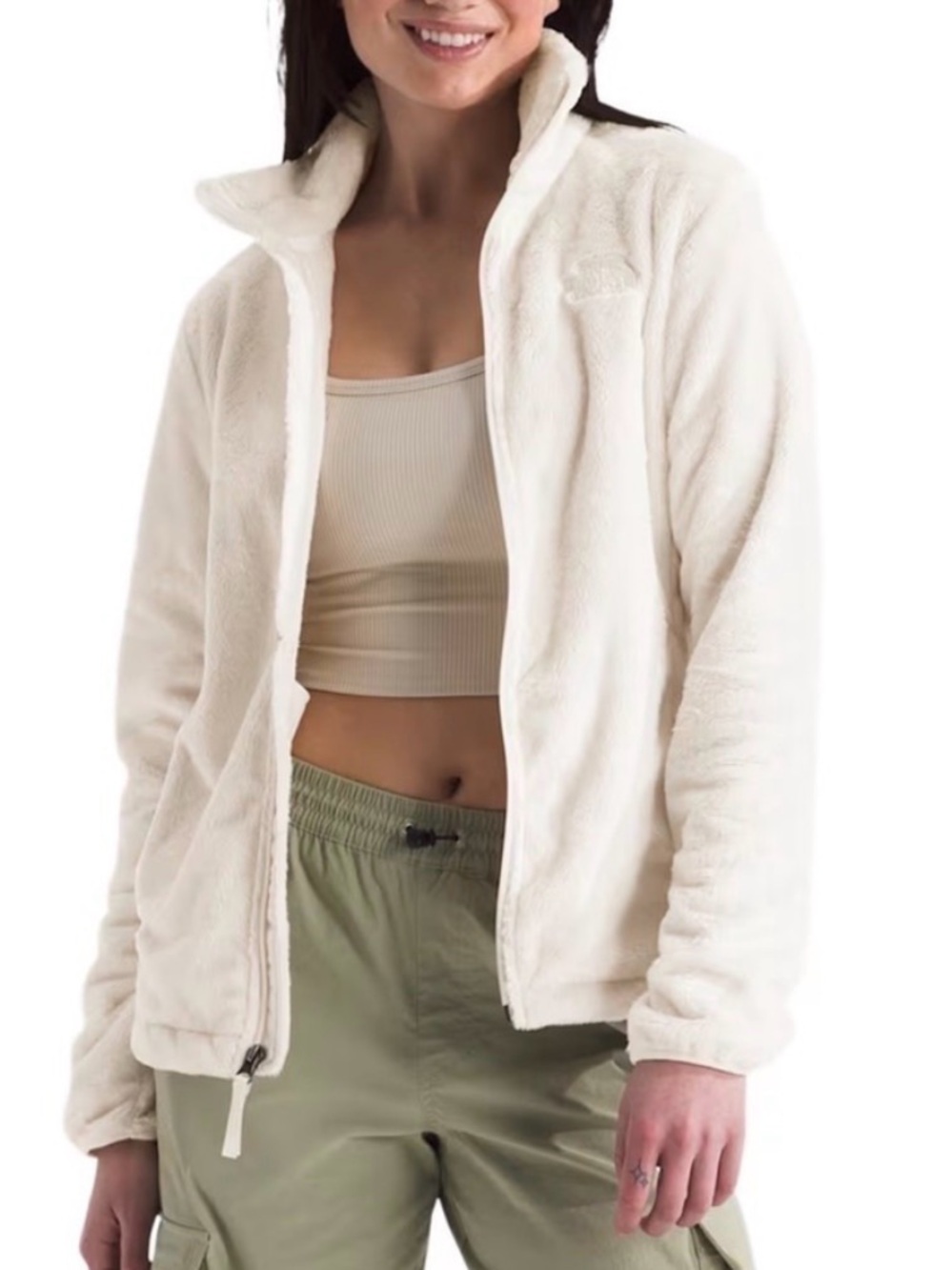 The North Face Cream Plush Zip-Up Osito Jacket